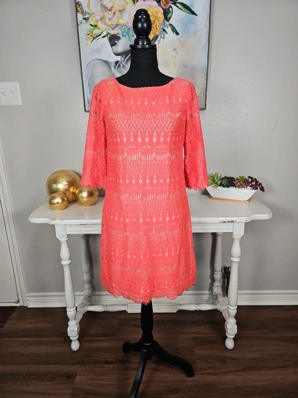 Jessica Howard Petite Coral Crochet Lace Shift Dress